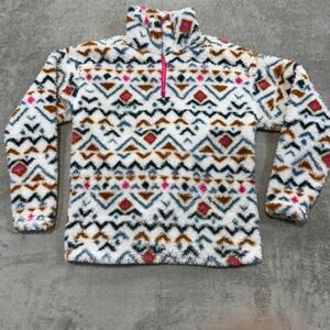 Eddie Bauer Womens Quest Quarter-Zip Fleece Jacket Medium Aztec Multicolor Plush